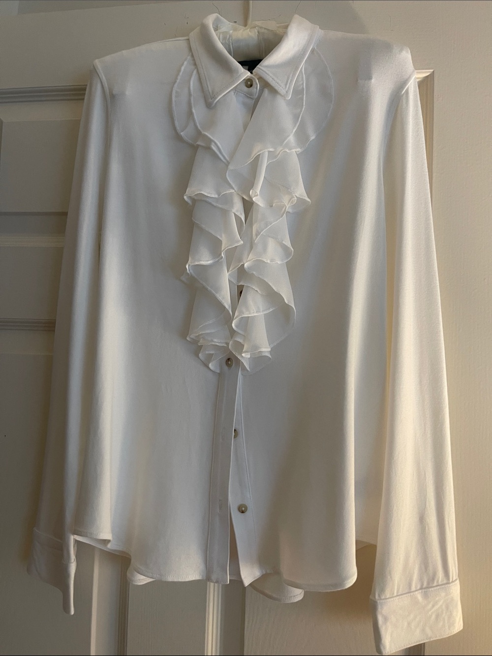 Lauren Ralph Lauren White Ruffle-Front Button Blouse very soft ! Never worn